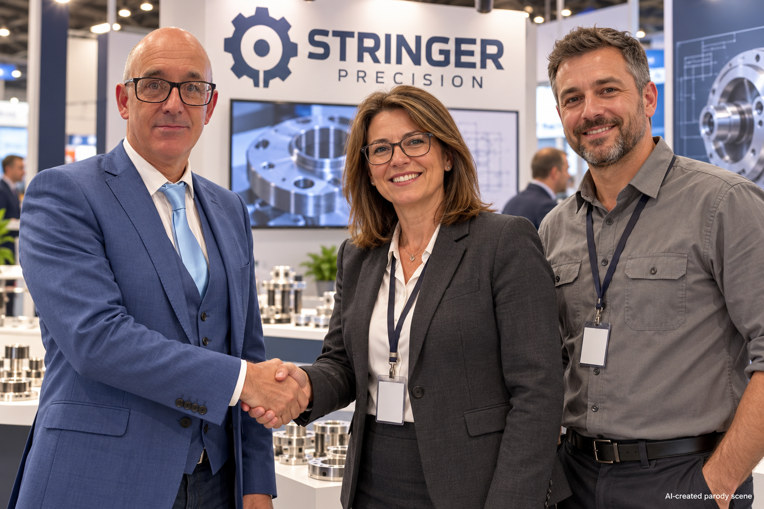 Red shaking hands with an invented engineering director
